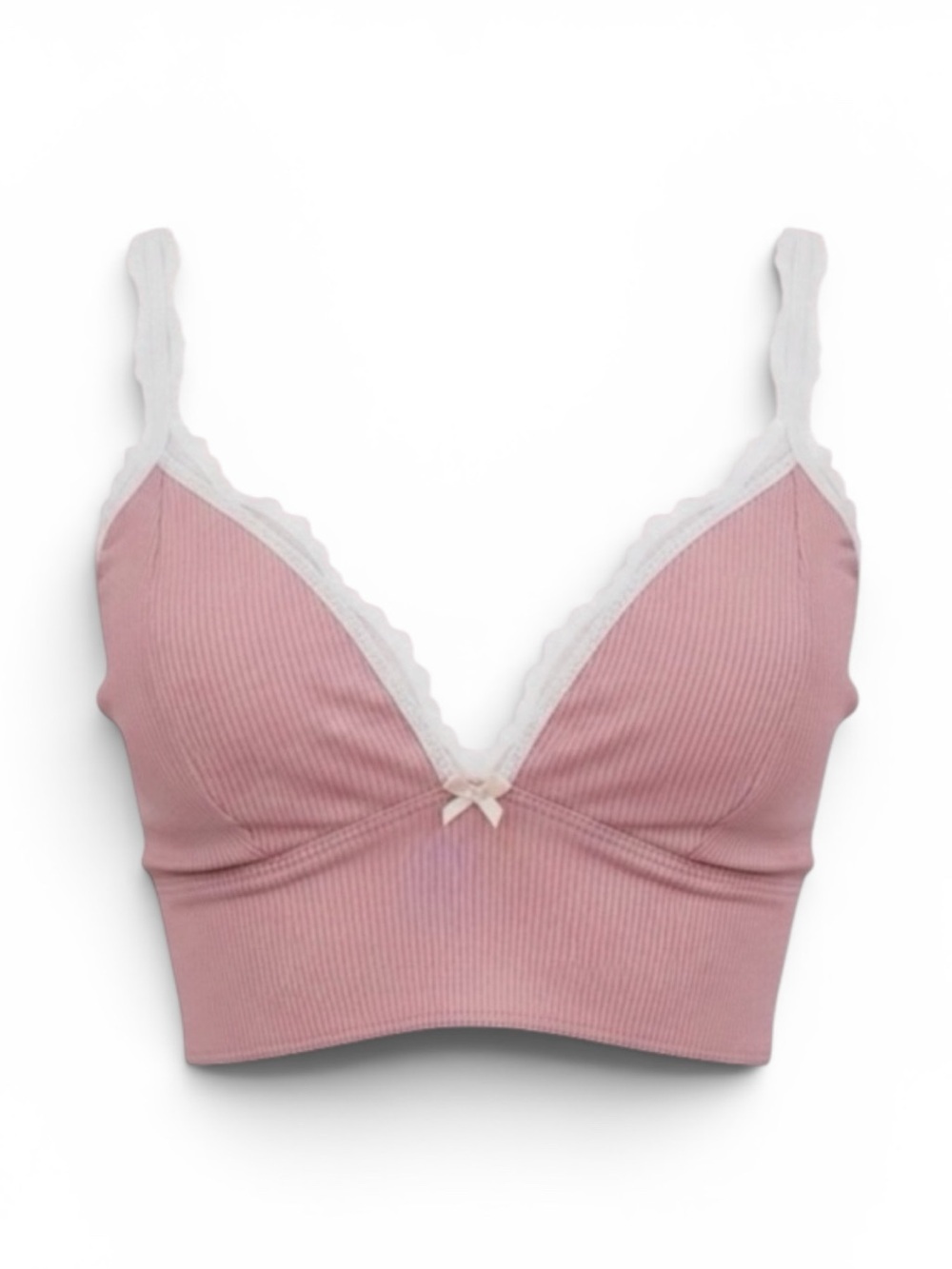VICTORIA’S SECRET Eyelet Lace Trimmed Knit Sleep Bralette Rose Pink Cream SZ Med